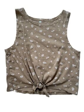 H&M Taupe Polka Dot Tie-Front Tank